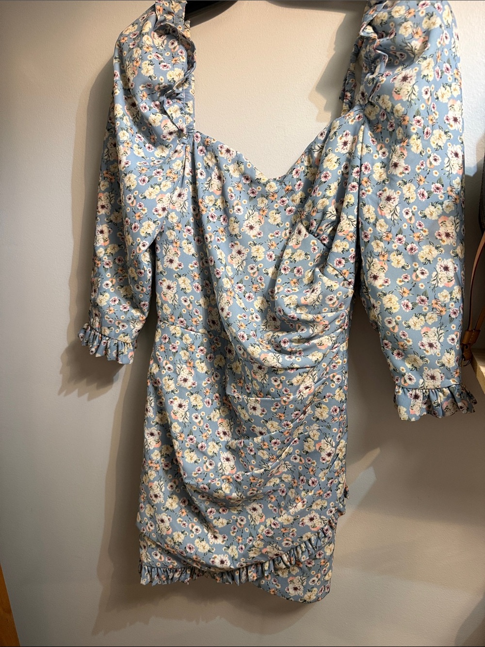 Lorane top end international designer Floral Puff-Sleeve Mini Dress w - Picture 3 of 5